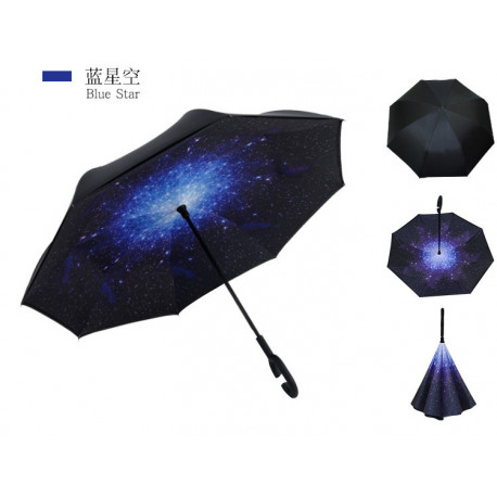 Зонт Lesko Up-Brella Звёздное небо складывающийся зонтик в обратном направлении длинная ручка антизонт