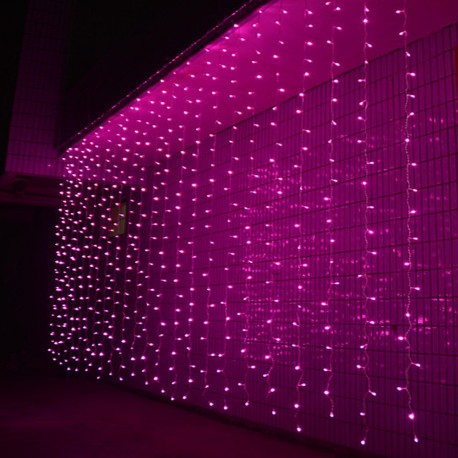 Гирлянда Штора- водопад 3D 320 Led бел провод ПВХ с переходником, улич розовый