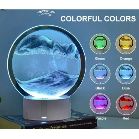 Настольная лампа песочные горы 3D ночник с USB, RGB и подставкой, движущиеся песочные часы.
