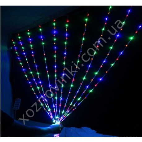 Гирлянда Штора -водопад 300 Led/ 300Х200 см,переходник,проз шнур,мульти, 10 шнуров)