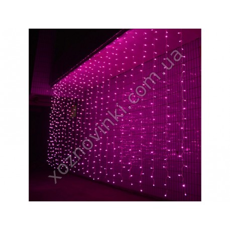 Гирлянда Штора- водопад 3D 300 Led 3х2 см бел провод ПВХ с переходником, улич розовый