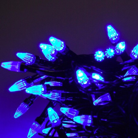 Гирлянда 100 LED (РИС) на черном проводе 8 м синего цвета №560