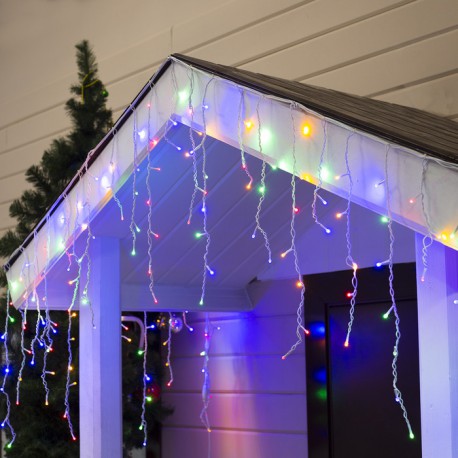 Гирлянда Уличная Бахрома 5м с мерцанием для фасада LED мульти , белый провод