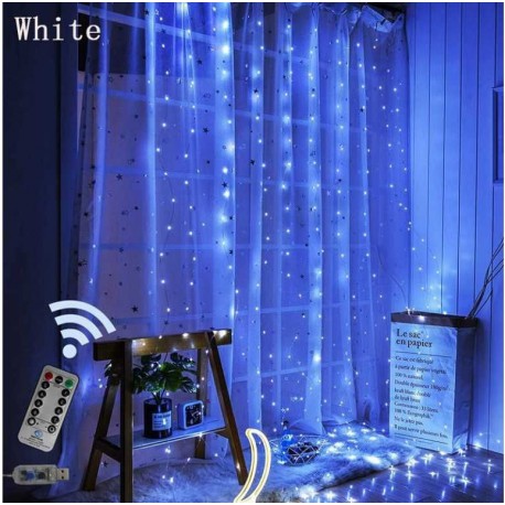 Штора роса 3*3 пульт с режимами+USB 200 Led Синий