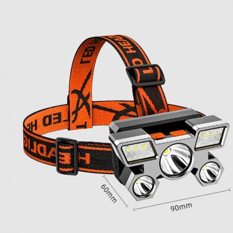 Фонарь налобный 5 LED USB аккумуляторный водонепроницаемый