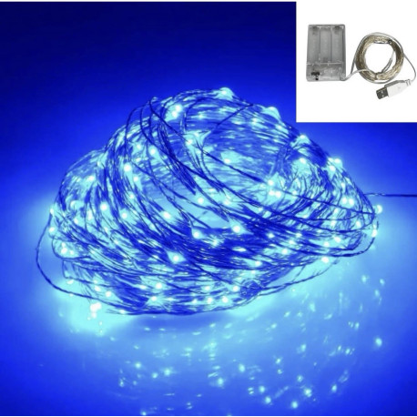 Гирлянда "Роса" на батарейках + USB (10 м) (синий)