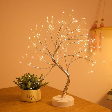 Светилник дерево 108 LED 45 cm Сребро теплый свет
