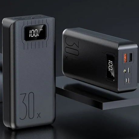 Повербанк 30000mah, 2хUSB, Lighting, Type-C, KL112 / Powerbank с фонариком / Повербанк с быстрой зарядкой