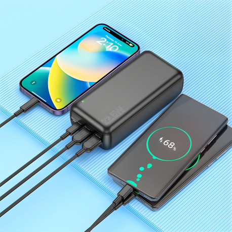 Power Bank J38B 50000 мА·год, зовнішній акумулятор, 2 × USB, Type-C + Micro-USB, швидке заряджання, LED-індикація
