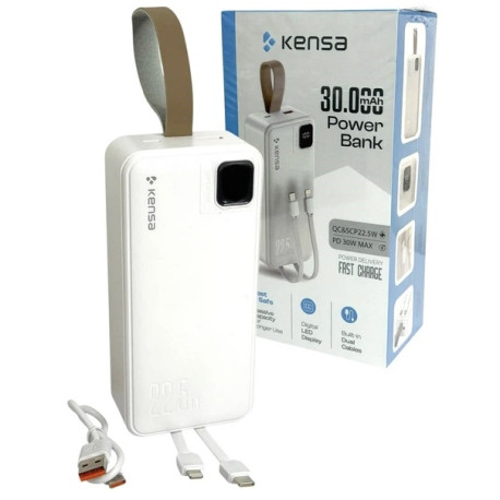 Повербанк KENSA KP-90 30000mAh дисплей, кабелі, швидка зарядка QC&SCP 22,5W + PD 30W MAX