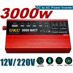 Автомобильный инвертор 12V-220V 3000W преобразователь напряжения UKC с функцией плавного пуска Красный