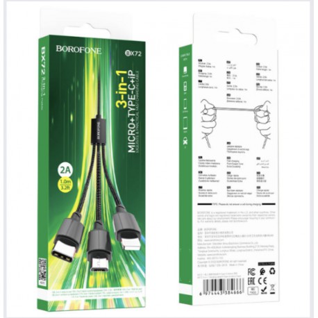 Кабель 3 в 1 (IP+Type C+Micro)