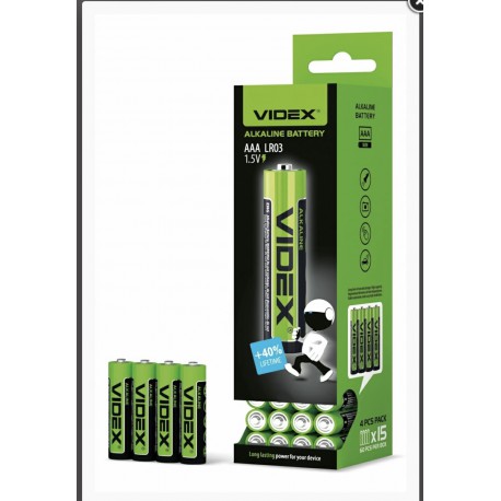 Батарейки лужні Videx LR03/AAA SHRINK блістер 4шт. LR03/AAA 4pcs S