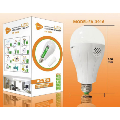 Лампочка с аккумулятором крючком (2*18650) LED Emergency Bulb OKgo FA3916 20Вт (100шт)