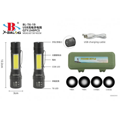 Фонарь ручной (Bailong) X-BAIL BL-T6-19 (USB micro charge) (240шт)
