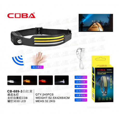налобный фонарик с красным светом COBA CB-689-3 (240шт)