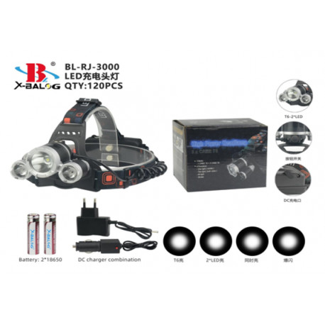 налобный фонарик X-BAIL RJ-3000-T6 Boriut Адаптор 220в/12в/2-аккумулятора (120шт)