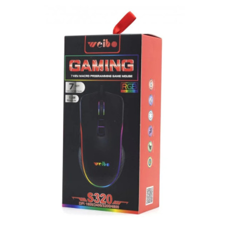 Игровая мышь с подсветкой Weibo S320 USB 7 кнопок с подсветкой 4800 DPI (60шт)