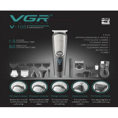 Професійна Машинка для стрижки волос и бороды VGR V105 Вт (40шт)