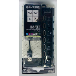 USB HUB удлинитель на 7 портов с подсветкой / ART-0451 (черный) (200шт)