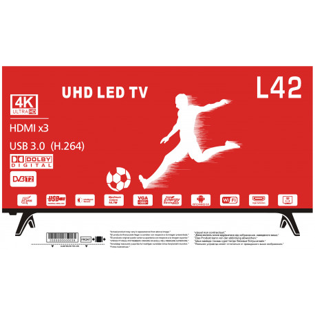 телевизор LED L42 - 39,5 дюймов (99см) T2/720P/60Hz андроид 9,0 (2+8г) (1шт)