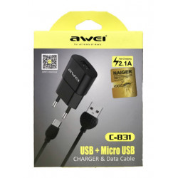 Сетевое зарядное устройство Awei C-831 2.1A (Micro-V8) (120шт)